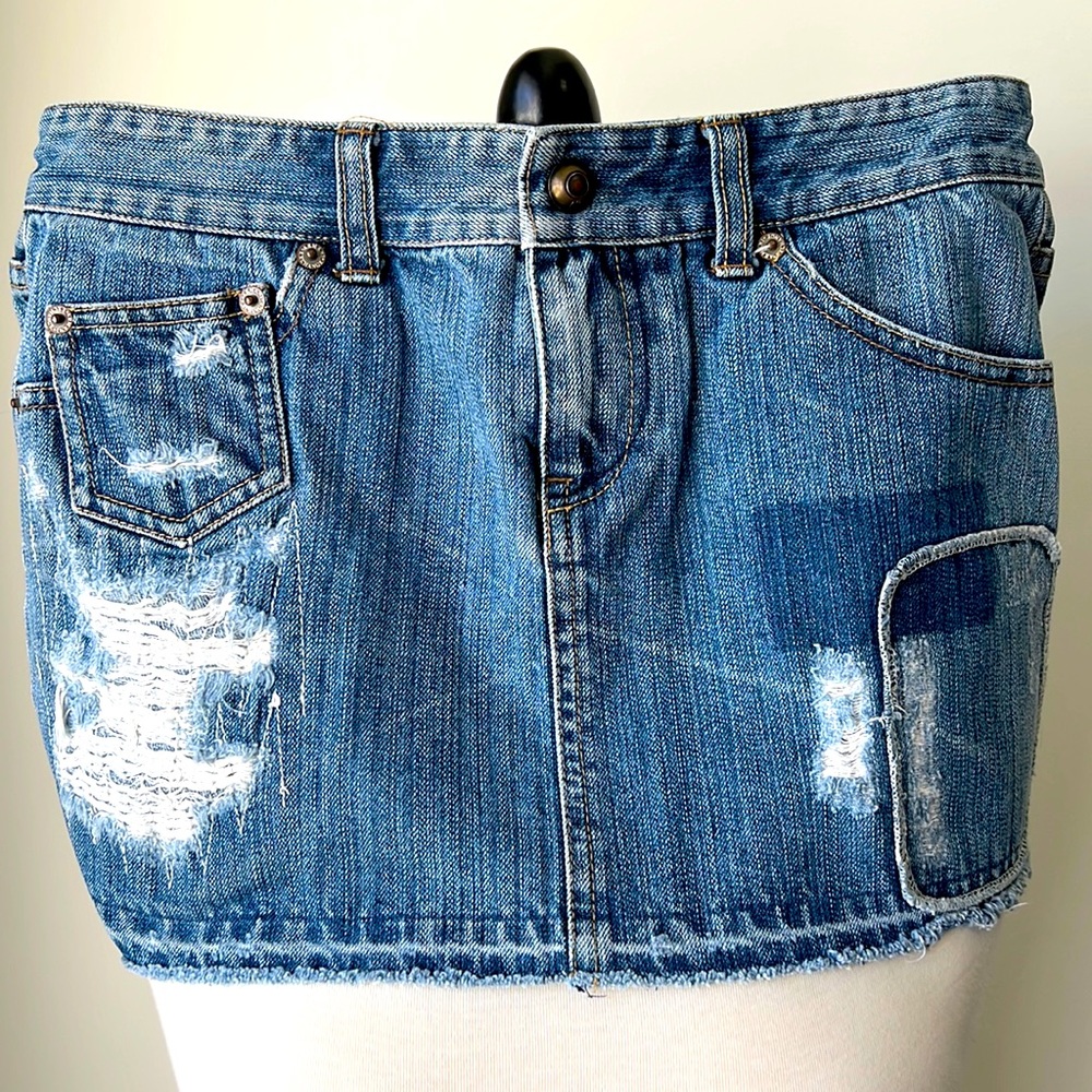 Distressed Armani Exchange Denim Mini Skirt